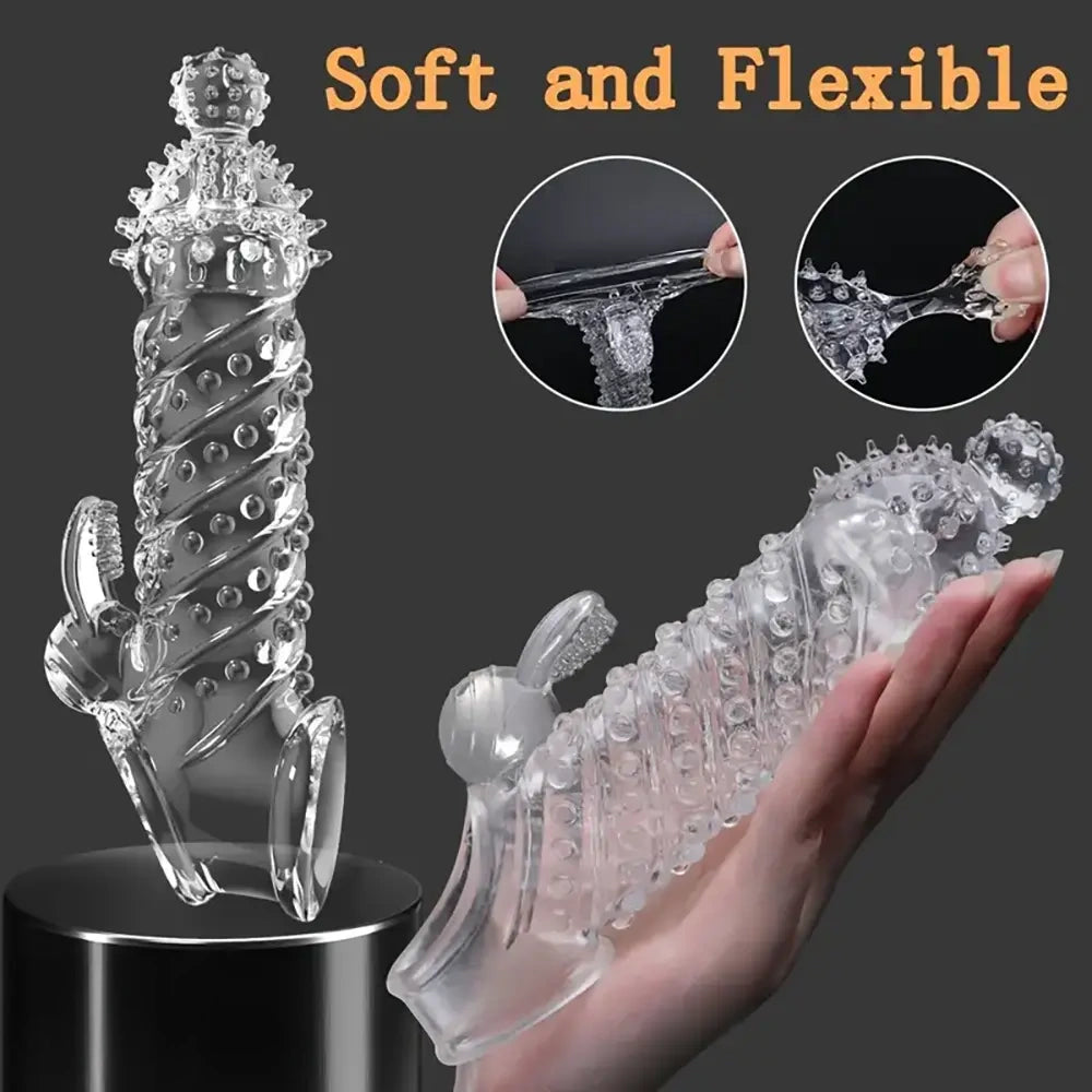 7.48in Clear Anatomy Spiked Penis Sleeve Dildo For Prostate Massage