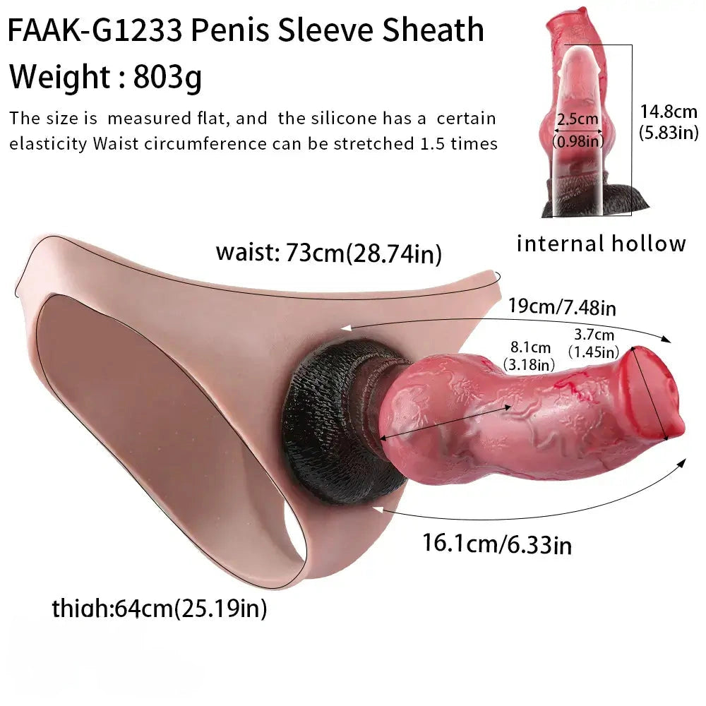 7.48in Dog Knot Dildo Panty Strapon Penis Sleeve Cock Sheath Sex Toy