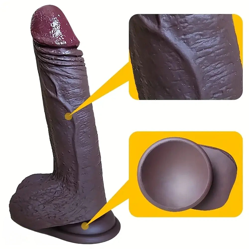 7.48in Ebony Real Dildo Silicone Soft Adult Fake Penis Anal Love Sex Toy