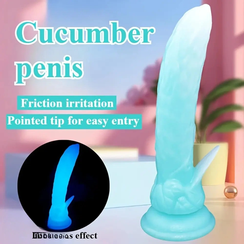 7.48in Glow-in-the-Dark Cucumber Liquid Silicone Realistic Dual-Use Dildo