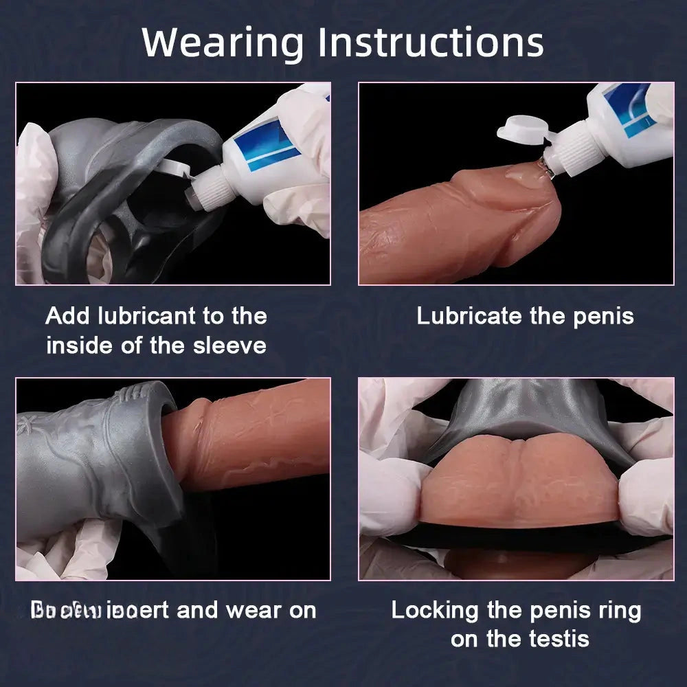 7.48in Horse Cock Silicone Sleeve Soft Leather Armor Style Hollow Sleeve