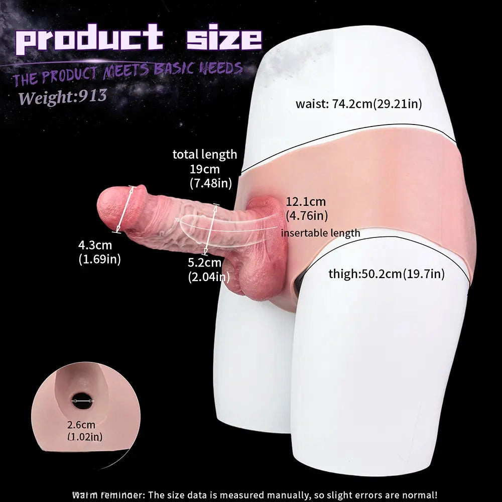 7.48in Real Skin Cock Sleeve Hollow Sleeve Cock Strap on Dildo For Love