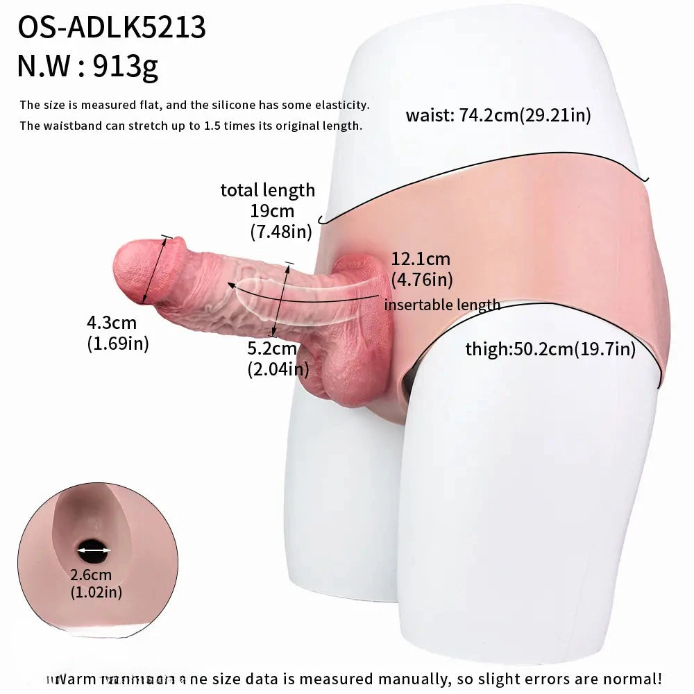 7.48in Real Skin Cock Sleeve Hollow Sleeve Cock Strap on Dildo For Love