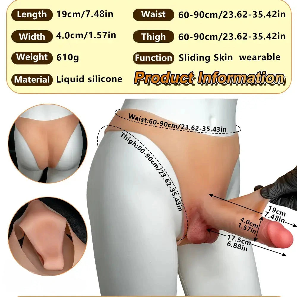 7.48in Solid Penis Strap Dildo Panty Sliding Skin Foreskin Dildo Cock Toy