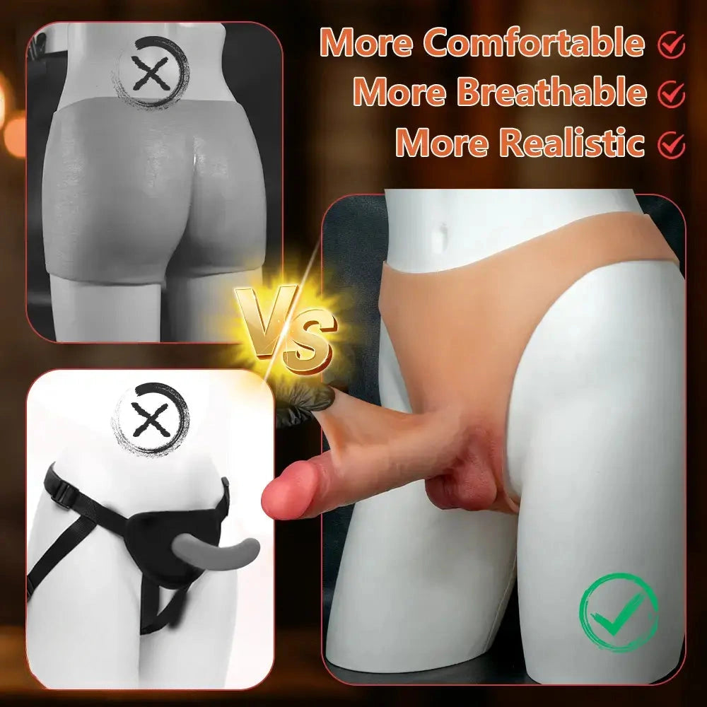 7.48in Solid Penis Strap Dildo Panty Sliding Skin Foreskin Dildo Cock Toy