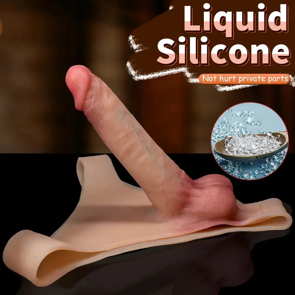 7.48in Solid Penis Strap Dildo Panty Sliding Skin Foreskin Dildo Cock Toy