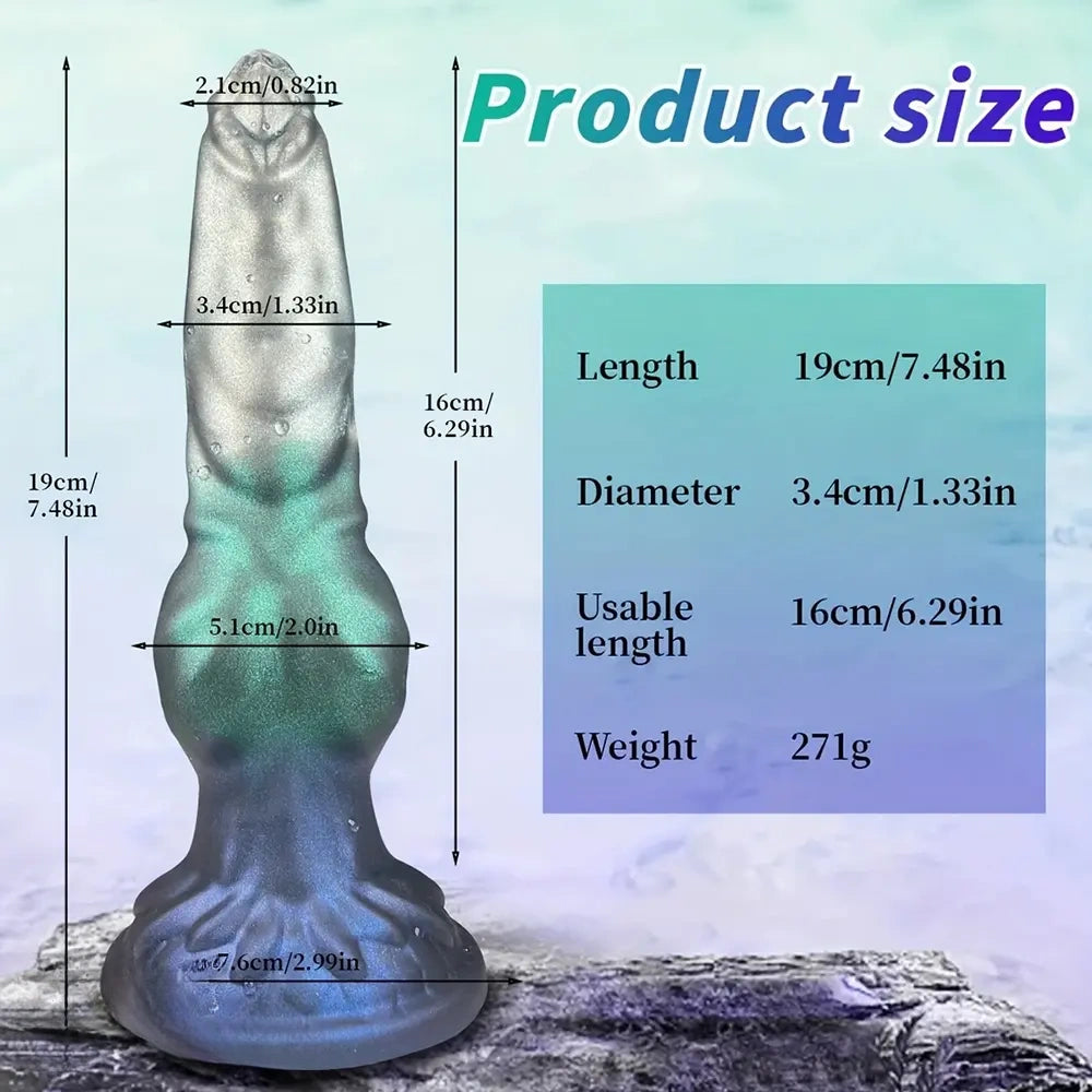 7.48in Special-shaped Silicone Metallic Dog Pendant Knot Dildo Massager