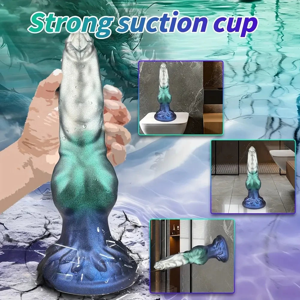 7.48in Special-shaped Silicone Metallic Dog Pendant Knot Dildo Massager