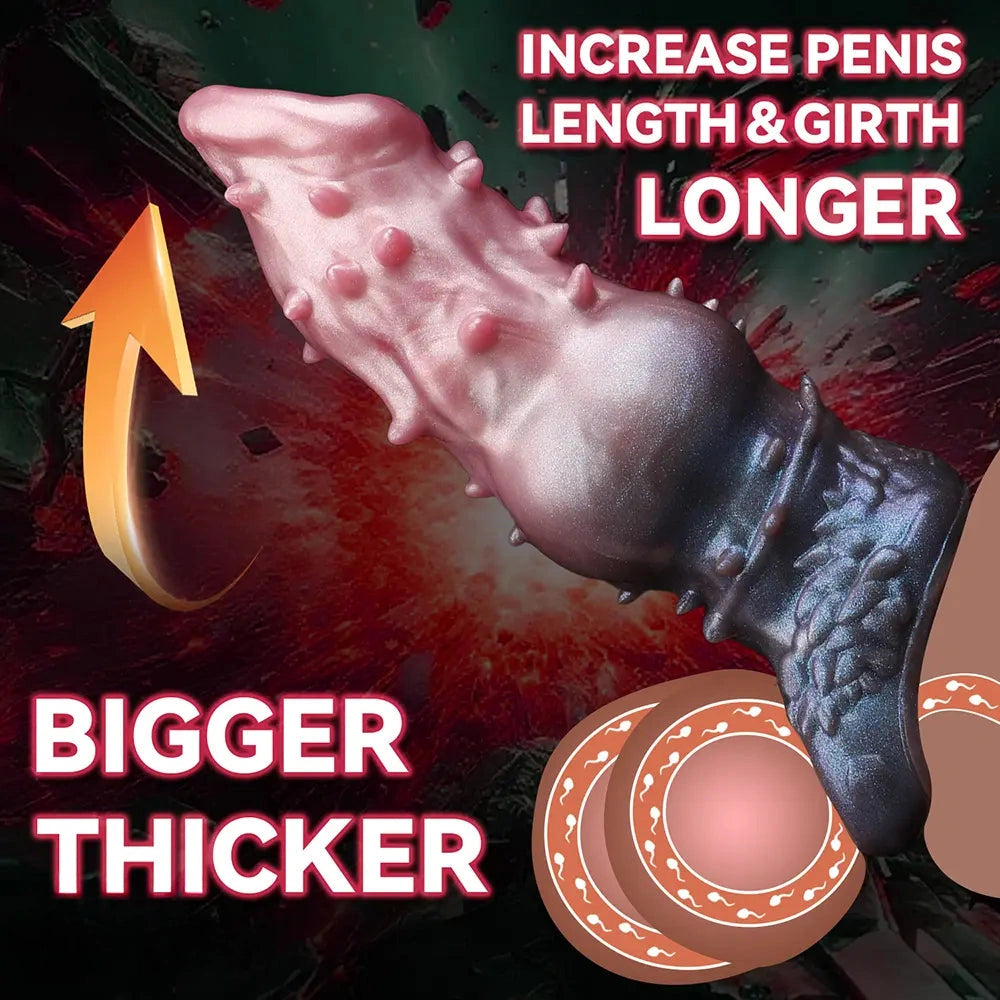 7.48in Spiked Fantasy Penis Sleeve With Cock Ring Dildo For Enhancement