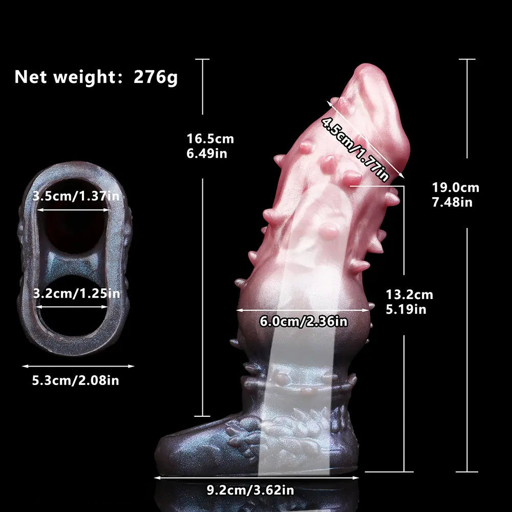 7.48in Spiked Fantasy Penis Sleeve With Cock Ring Dildo For Enhancement