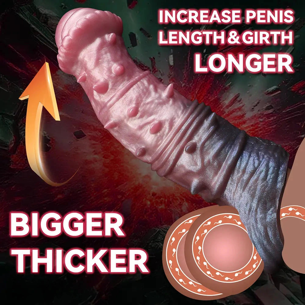 7.48in Spiked Horse Cock Sleeve Dildo Fantasy Penis Extender Sex Toy