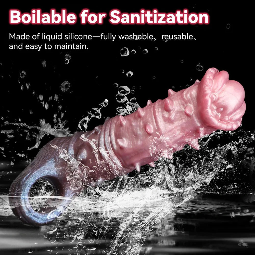 7.48in Spiked Horse Cock Sleeve Dildo Fantasy Penis Extender Sex Toy