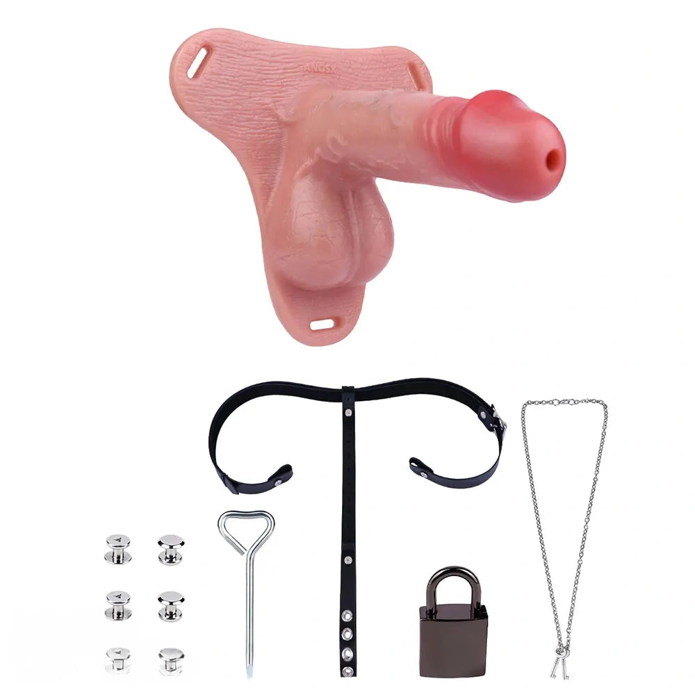 7.48in Strap on Hollow Soft Silicone Cock Cage Dildo For Chastity Cock