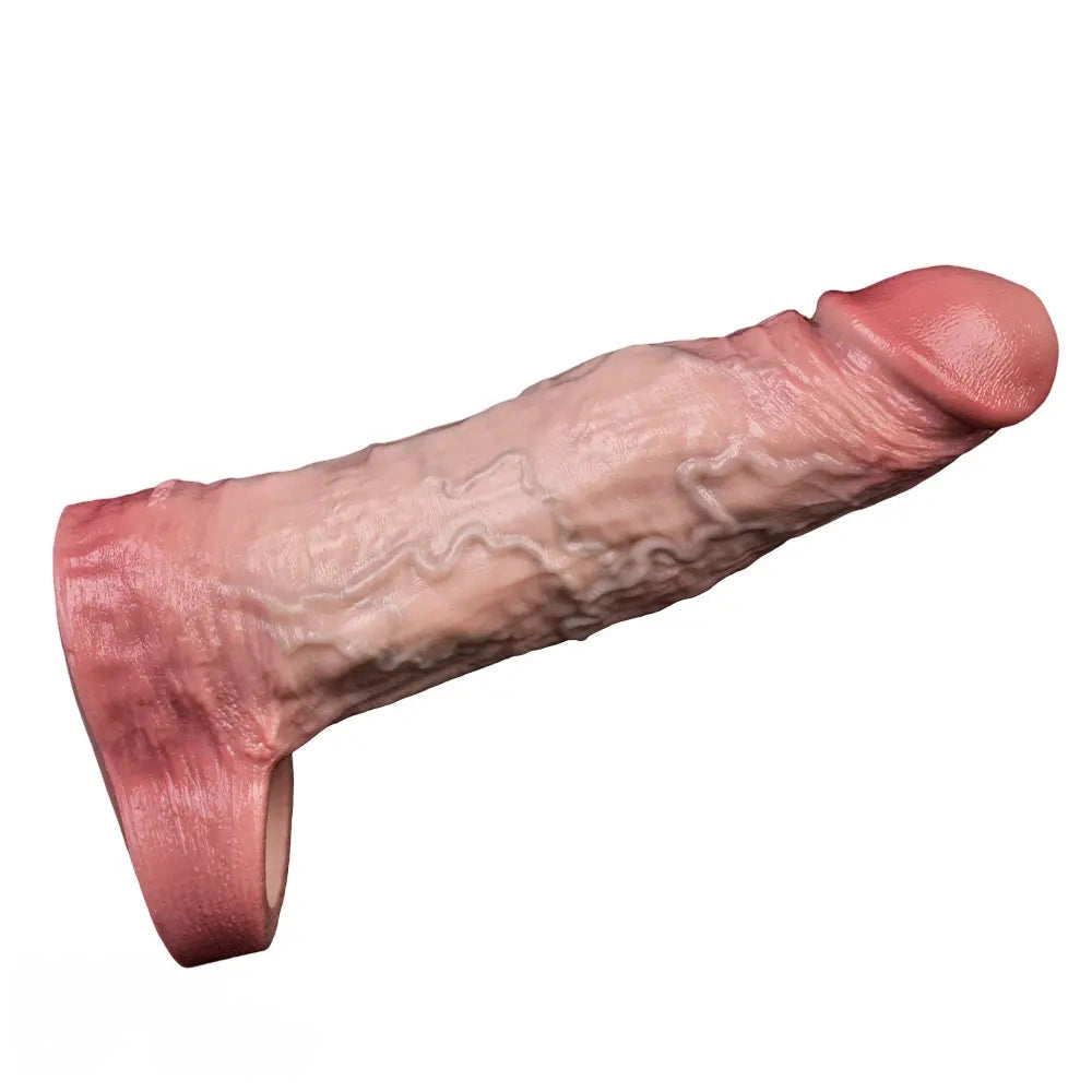 7.48in Vibrating Real Remote Silicone Hollow Dildo Sleeve Cock Extender