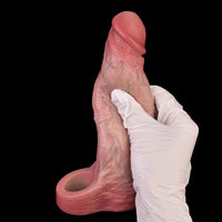 7.48in Vibrating Real Remote Silicone Hollow Dildo Sleeve Cock Extender