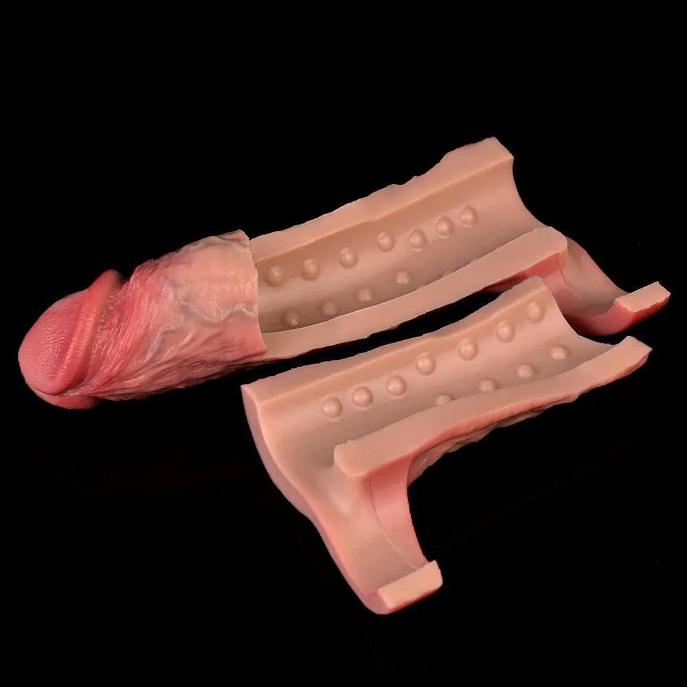 7.48in Vibrating Real Remote Silicone Hollow Dildo Sleeve Cock Extender