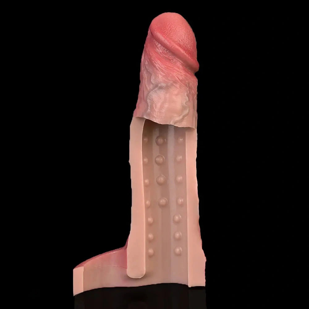 7.48in Vibrating Real Remote Silicone Hollow Dildo Sleeve Cock Extender