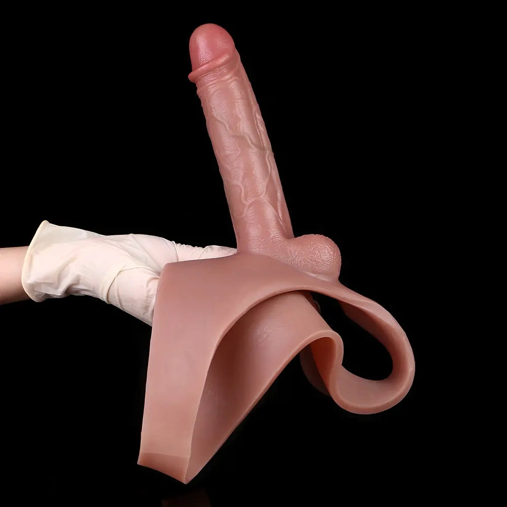 7.48in Wear Hollow Realistic Dildo Pants Silicone Cock Sleeve For Penis