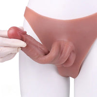 7.48in Wear Hollow Realistic Dildo Pants Silicone Cock Sleeve For Penis