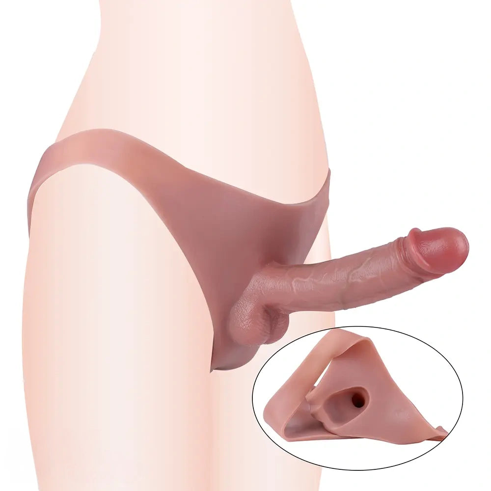 7.48in Wear Hollow Realistic Dildo Pants Silicone Cock Sleeve For Penis