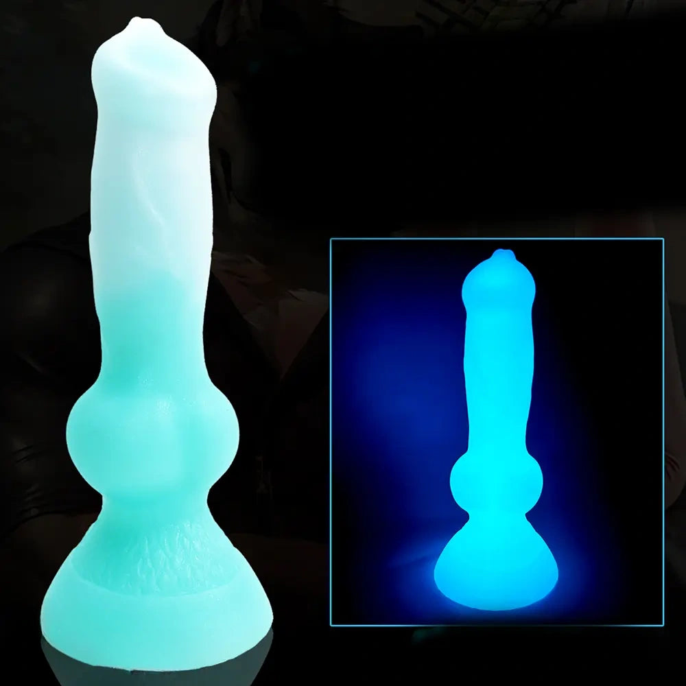7.49in Dog Cock Knot Dildo Silicone Soft Animal Cock Luminous Dildo
