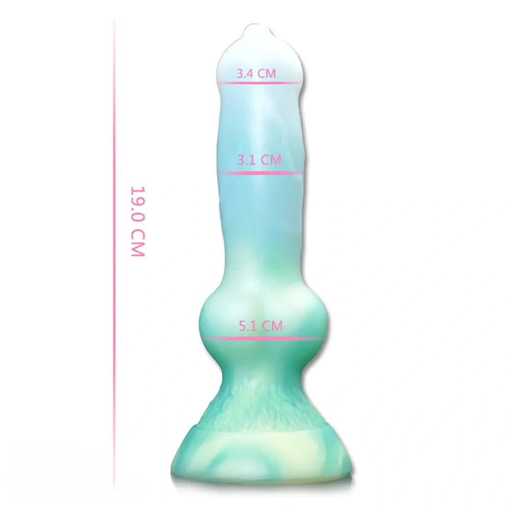 7.49in Dog Cock Knot Dildo Silicone Soft Animal Cock Luminous Dildo