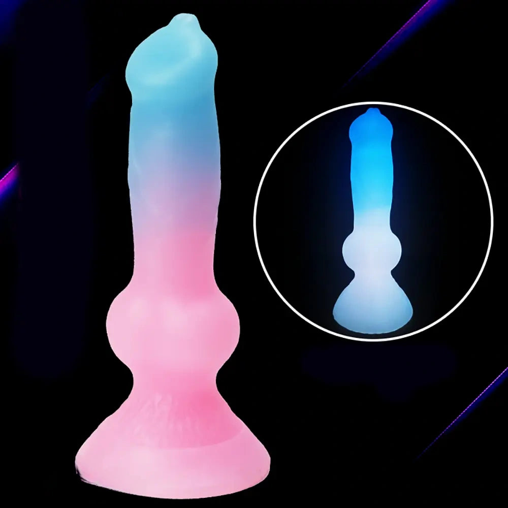 7.49in Dog Cock Knot Dildo Silicone Soft Animal Cock Luminous Dildo