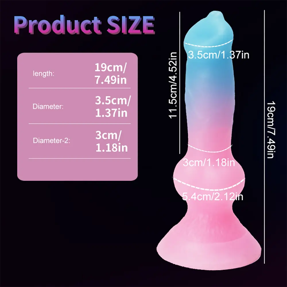 7.49in Dog Cock Knot Dildo Silicone Soft Animal Cock Luminous Dildo