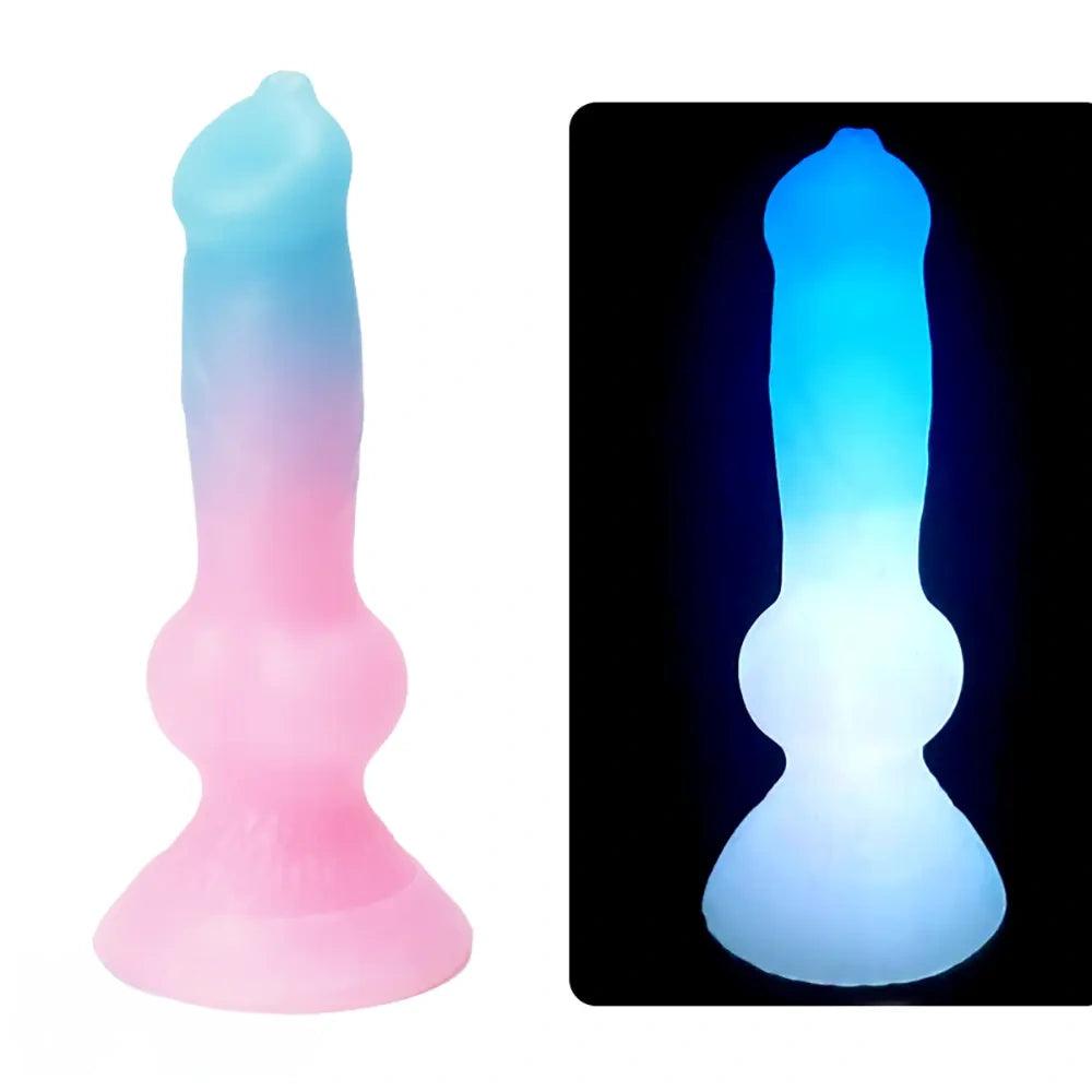 7.49in Dog Cock Knot Dildo Silicone Soft Animal Cock Luminous Dildo
