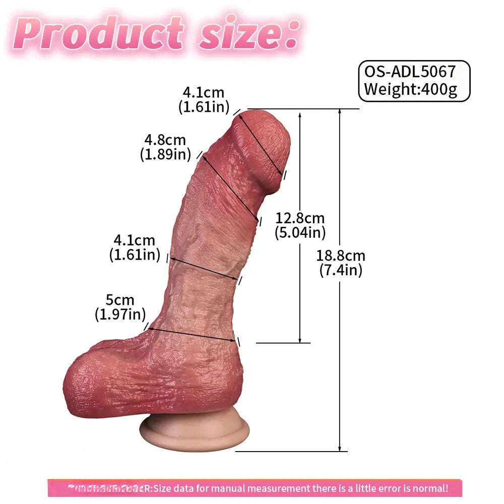 7.4in Double-layer Liquid Silicone Skin-like Soft Real Dildo For Solo Play