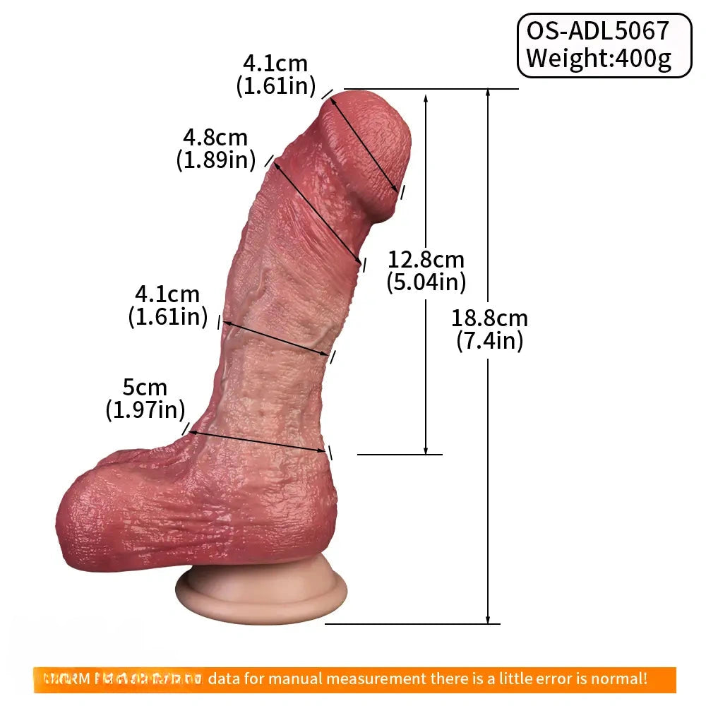 7.4in Double-layer Liquid Silicone Skin-like Soft Real Dildo For Solo Play