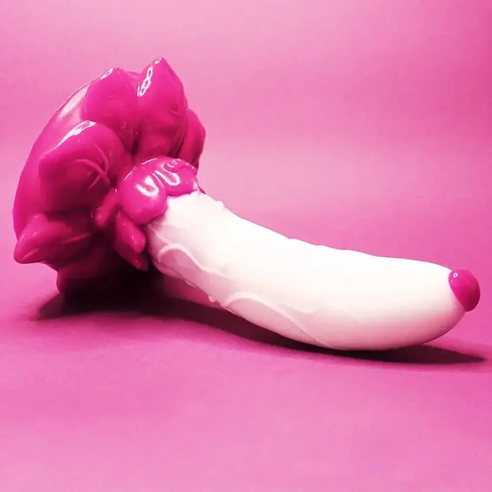 7.4in Soft Flexible Silicone Rose Shape Colored Particles Dildo