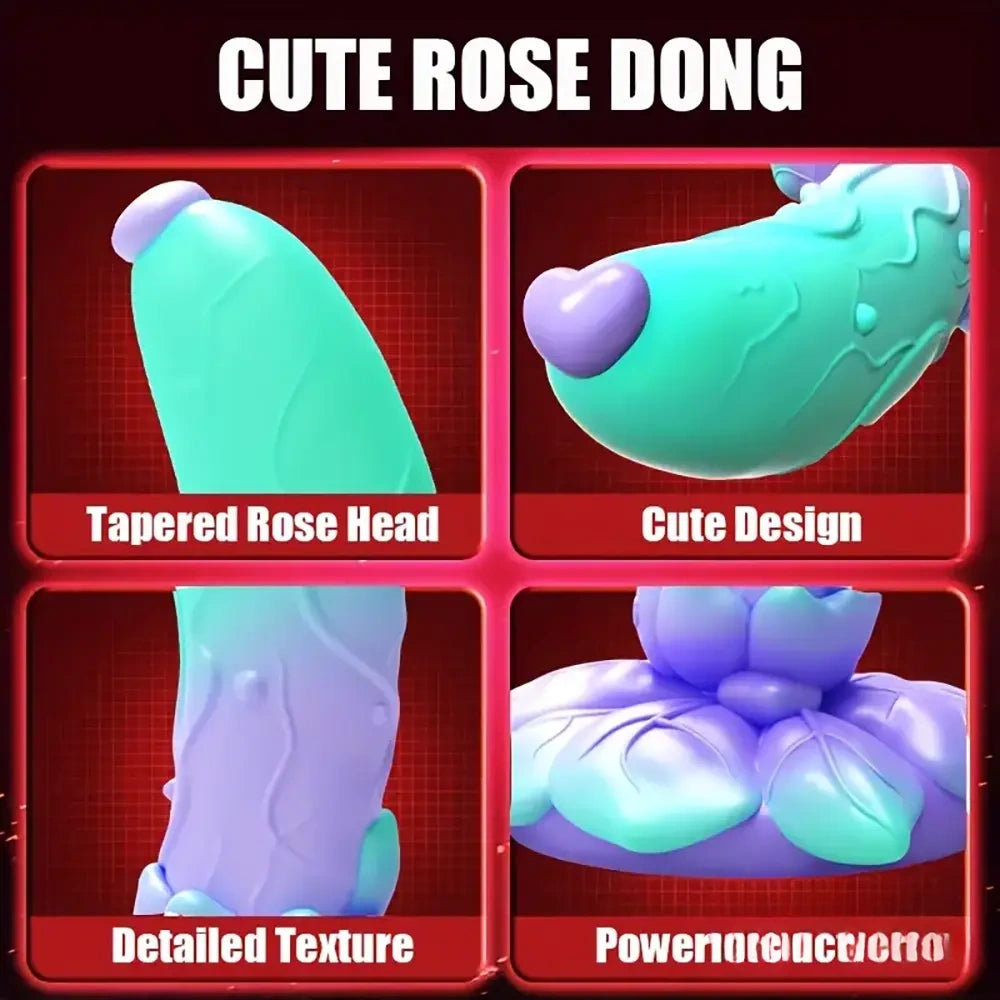 7.4in Soft Flexible Silicone Rose Shape Colored Particles Dildo