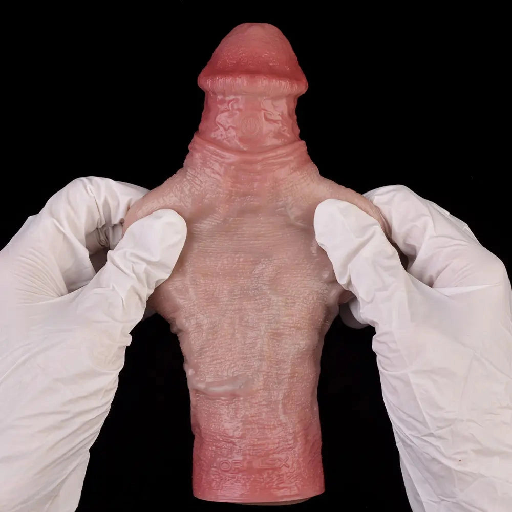 7.4in Vibrating Auto Remote Silicone Hollow Dildo Sleeve Cock Extender