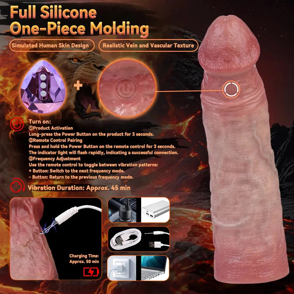7.4in Vibrating Auto Remote Silicone Hollow Dildo Sleeve Cock Extender