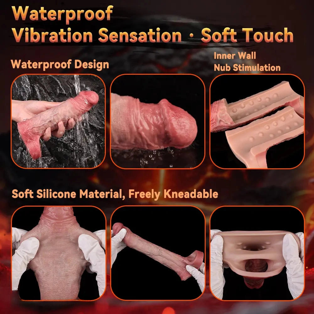 7.4in Vibrating Auto Remote Silicone Hollow Dildo Sleeve Cock Extender