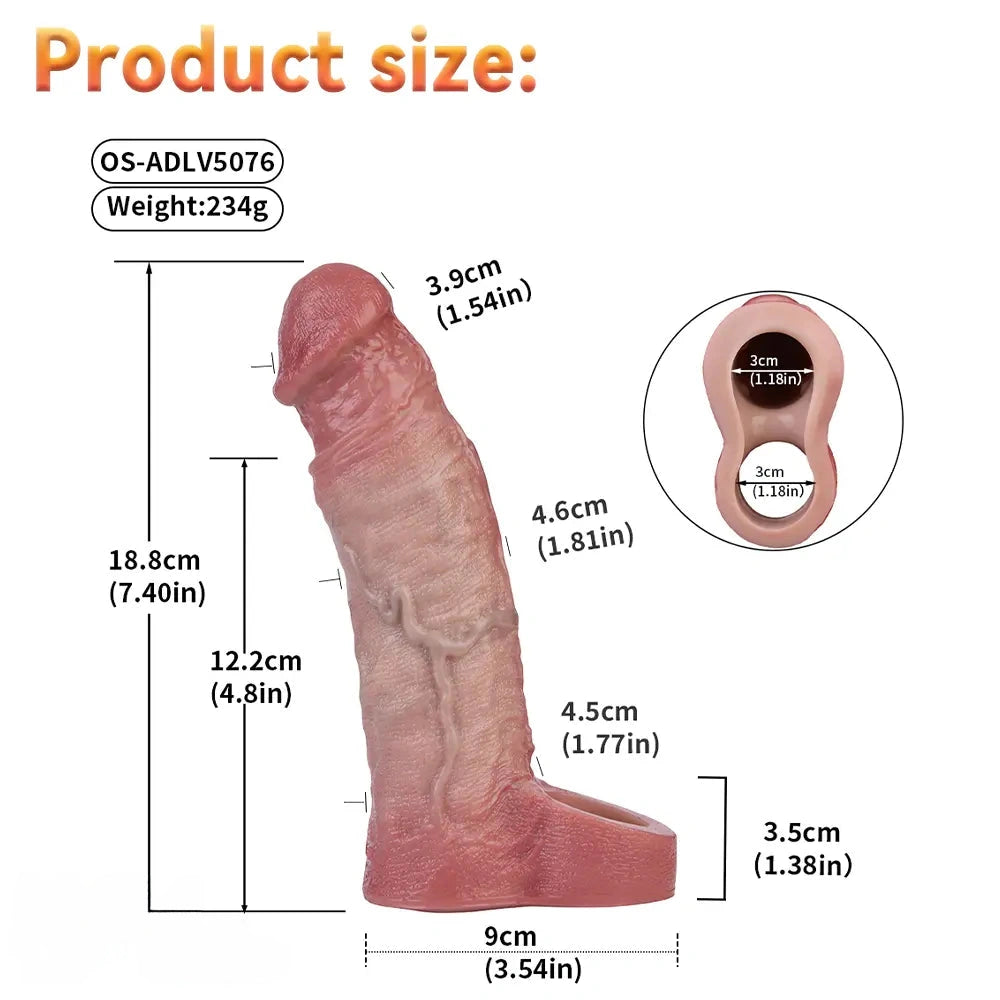 7.4in Vibrating Auto Remote Silicone Hollow Dildo Sleeve Cock Extender