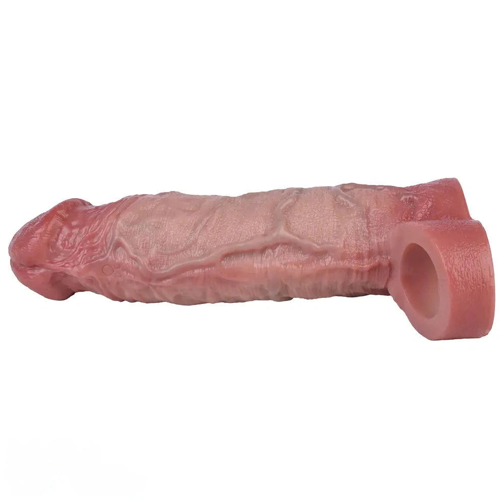 7.4in Vibrating Auto Remote Silicone Hollow Dildo Sleeve Cock Extender