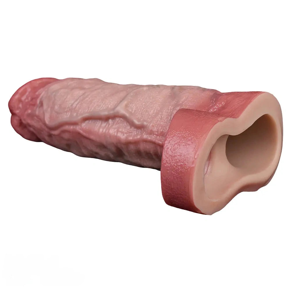 7.4in Vibrating Auto Remote Silicone Hollow Dildo Sleeve Cock Extender