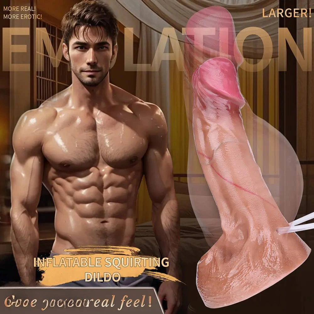 7.51in Inflatable Squirting Soft Silicone Dildo For Woman Men Anal Dildo