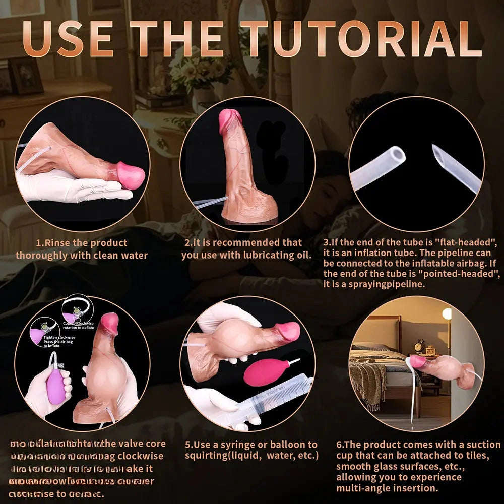 7.51in Inflatable Squirting Soft Silicone Dildo For Woman Men Anal Dildo
