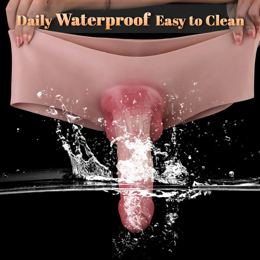 7.55in Wearable Silicone Uncut Dildo Pants Real Skin with Hollow Cock Sleeve