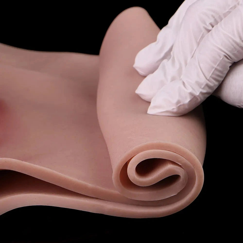 7.55in Wearable Silicone Uncut Dildo Pants Real Skin with Hollow Cock Sleeve