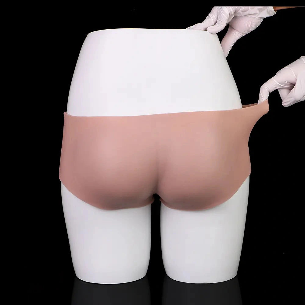7.55in Wearable Silicone Uncut Dildo Pants Real Skin with Hollow Cock Sleeve