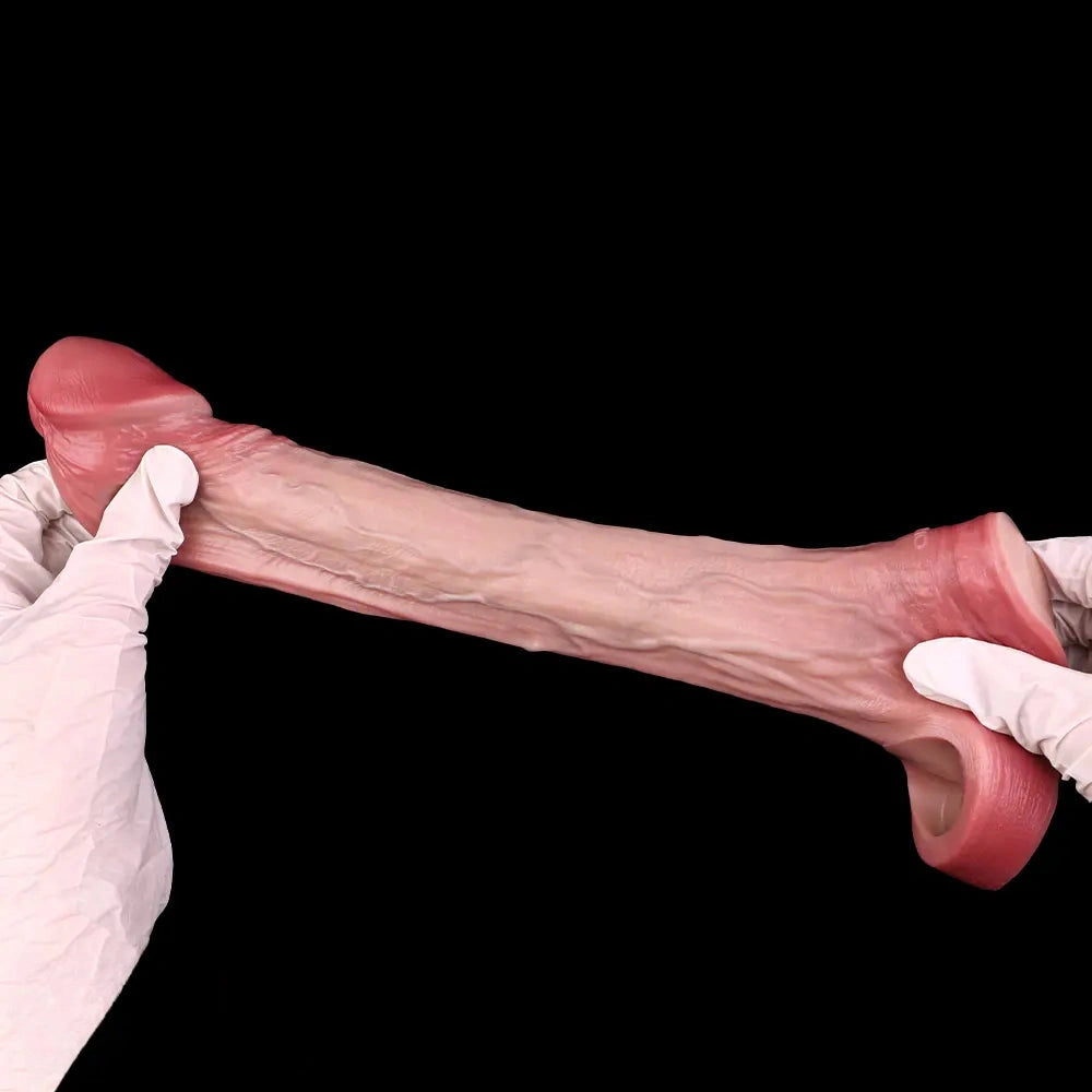 7.56in Lifelike Blue Veins Hollow Dildo Cock Sleeve With Cock Ring For Cock