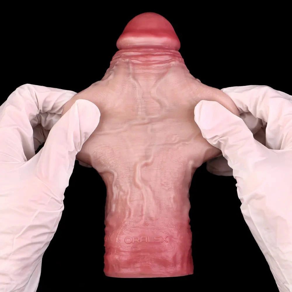 7.56in Lifelike Blue Veins Hollow Dildo Cock Sleeve With Cock Ring For Cock