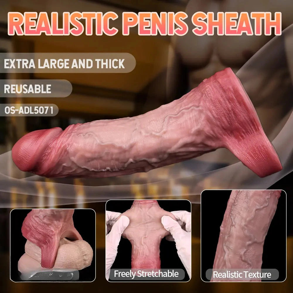 7.56in Lifelike Blue Veins Hollow Dildo Cock Sleeve With Cock Ring For Cock
