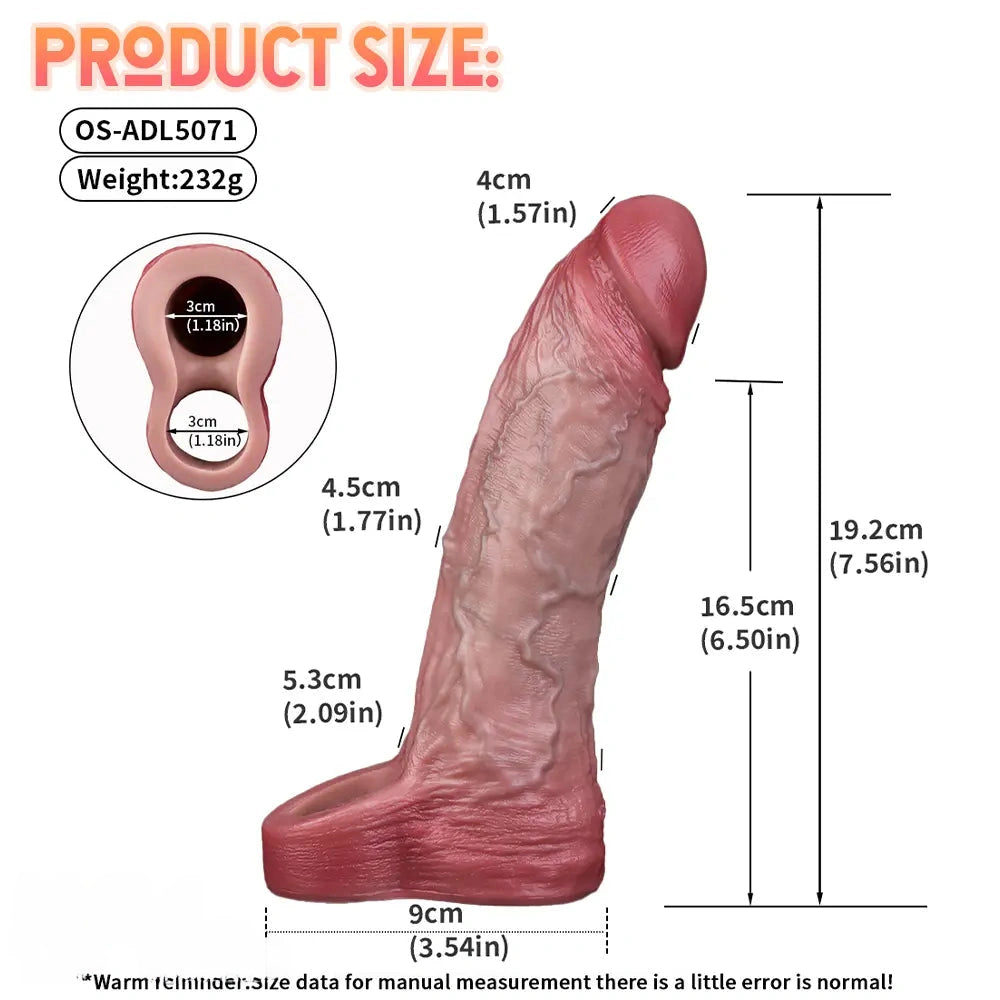 7.56in Lifelike Blue Veins Hollow Dildo Cock Sleeve With Cock Ring For Cock