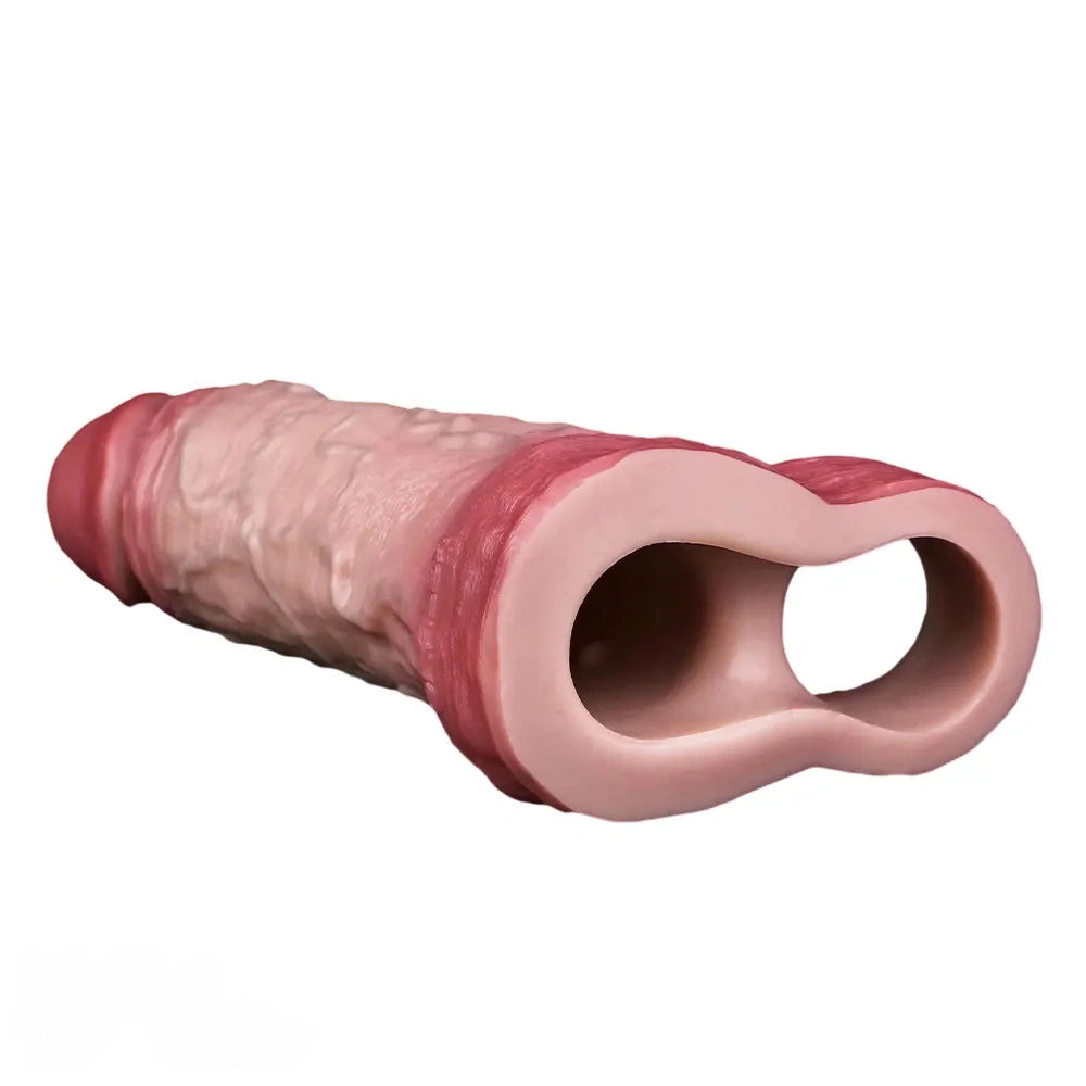7.56in Lifelike Blue Veins Hollow Dildo Cock Sleeve With Cock Ring For Cock
