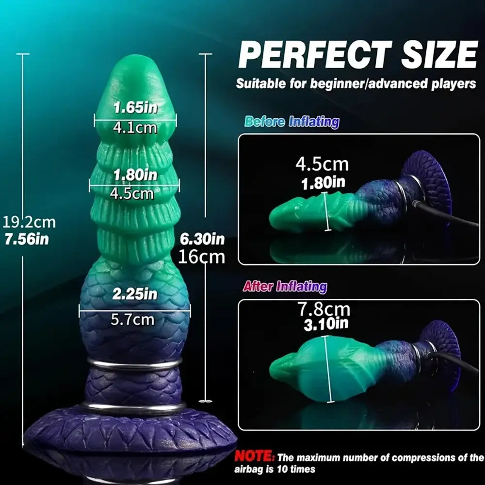 7.56in Silicone Inflatable Fantasy Monster Knots Washable Dildo